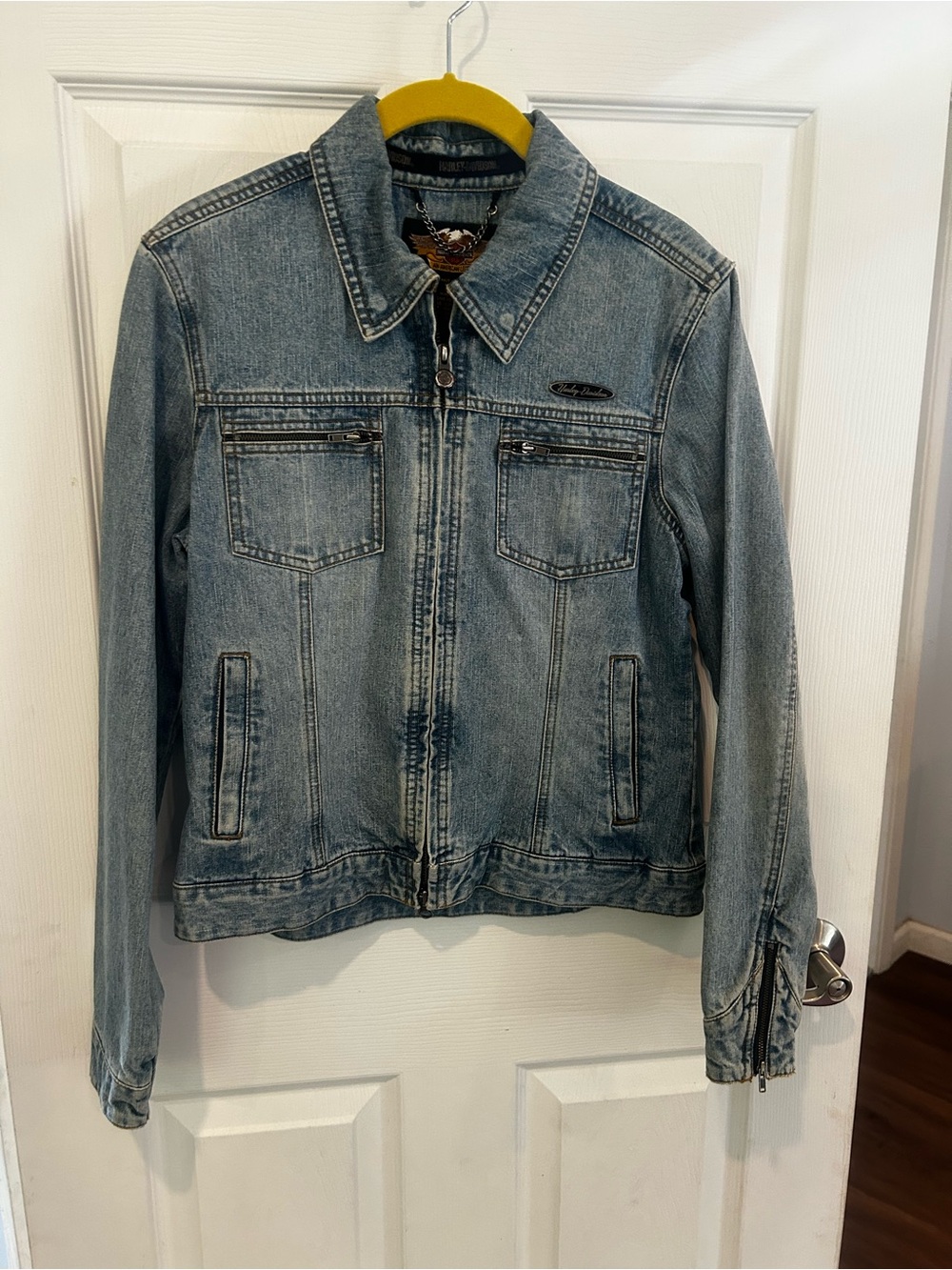Vintage Harley Davidson Women’s Denim embroidered eagle Jacket Size S - Picture 4 of 10